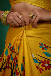 Shop Elegant Mustard Mysore Art Silk Printed Ready to Wear Saree Online - Best Prices-RTW-2198